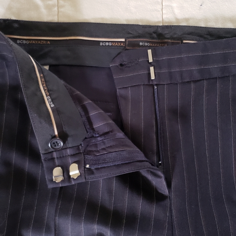 BCBGMaxazria Wool Wide Leg Trouser Pinstripe Dress Pants Size 8 Black - Picture 6 of 10
